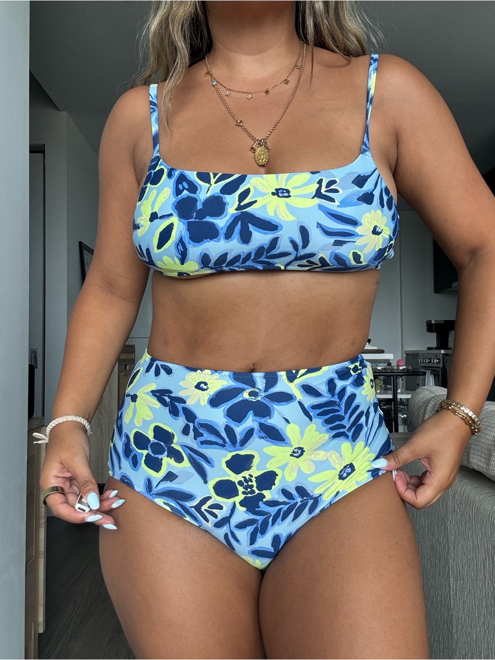aerie Blue Floral High-Waist Bikini Set